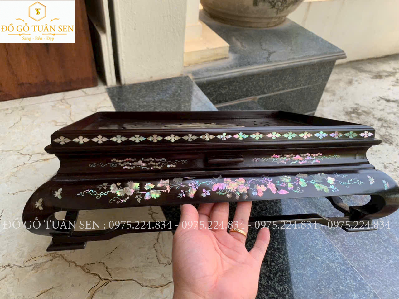 Khay trà gỗ cẩm khảm  ốc đỏ